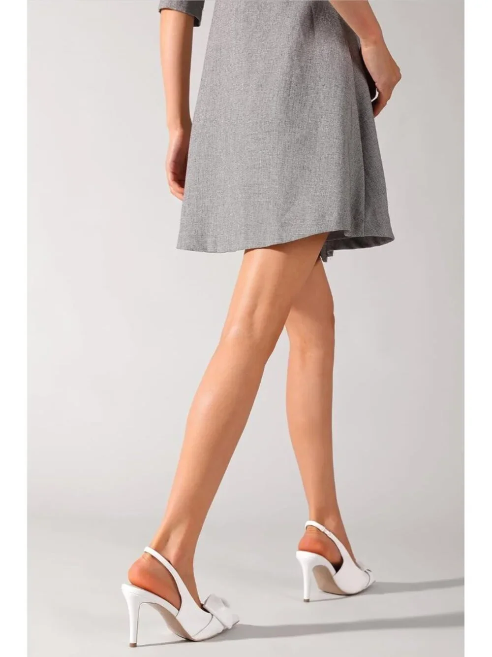 Women's Pu White Slingback Heels with Bow Pointed Toe Pumps Dress Shoes